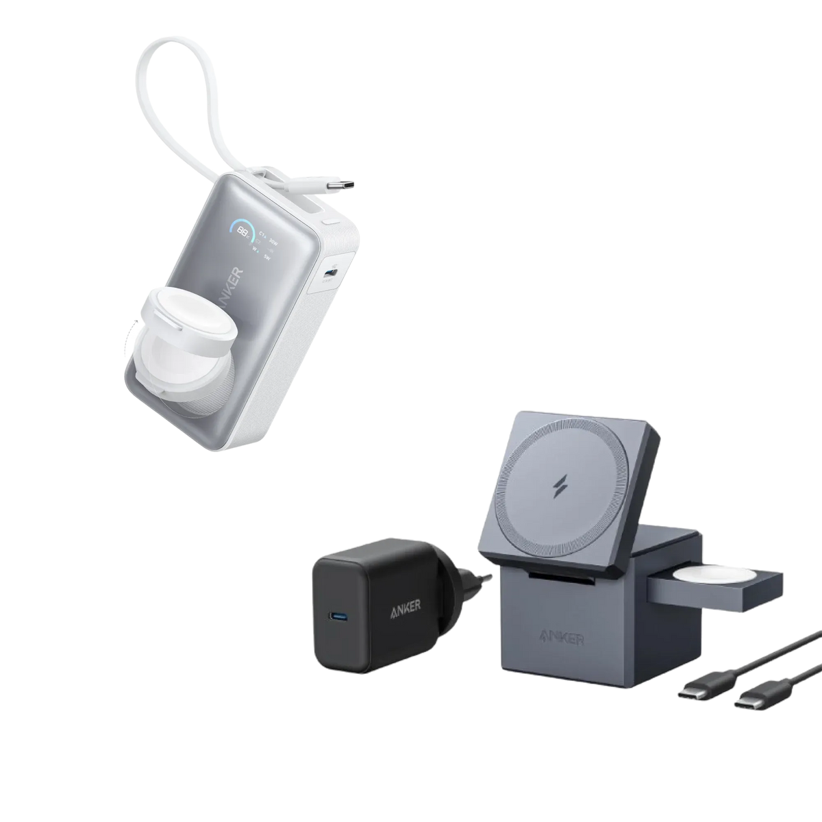 Anker 3-i-1-kub med MagSafe + Anker MagGo-powerbank (10K, 35W, för Apple Watch)