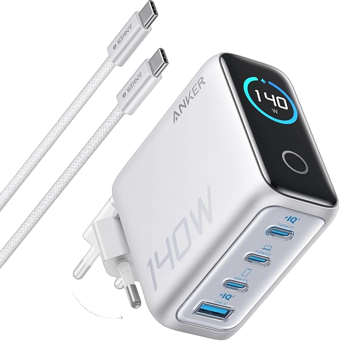 Anker Laptopladdare (140W, 4-portars, PD 3.1) med USB-C-kabel