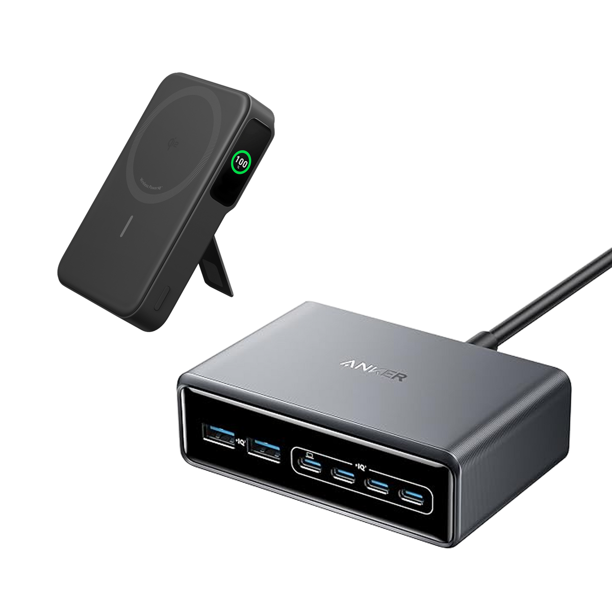 Anker Prime Charger (200W, 6 portar, GaN) + Anker MagGo Power Bank (10K)